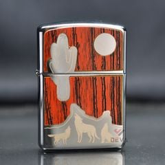 Zippo Armor Ốp Gỗ Chủ Đề Chó Sói Hú Trăng Bản Giới Hạn ZN347