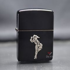 Zippo Tái Bản 1941 Đen Bóng Ốp Emblem Cô Gái Windproof ZN350