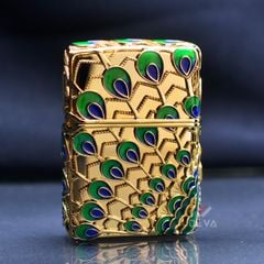 Zippo Bọc Vàng Chủ Đề Khổng Tước Phú Quý ZN359