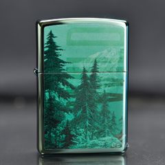 Zippo Mạ Chrome Xanh Bóng In Chủ Đề Thiên Nhiên Hoang Dã Z396