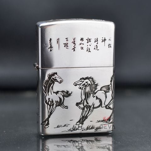 Bật lửa Zorro Bạc Khối Khắc Hình Đàn Ngựa Mã Đáo Thành Công ZBK02