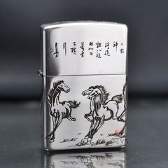 Bật lửa Zorro Bạc Khối Khắc Hình Đàn Ngựa Mã Đáo Thành Công ZBK02
