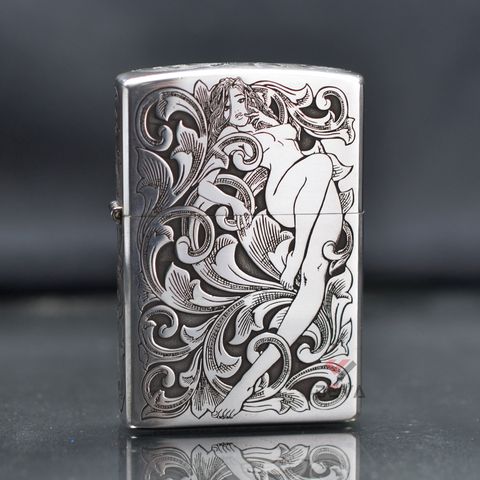 Bật lửa chính hãng Zorro Bạc Khối Khắc Cô Gái Sexy ZBK04