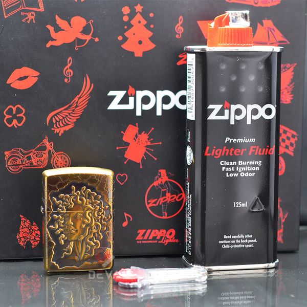 Set Zippo Armor Khắc Nổi 3D Nữ Thần Tóc Rắn Medusa ZD66