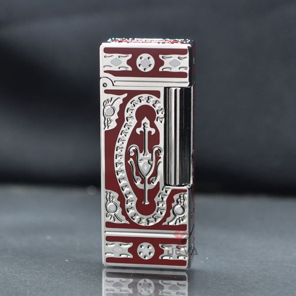 Bật lửa xăng đá Calories Sơn Mài Đỏ Rượu Vang Hoa Văn Bạc CL04