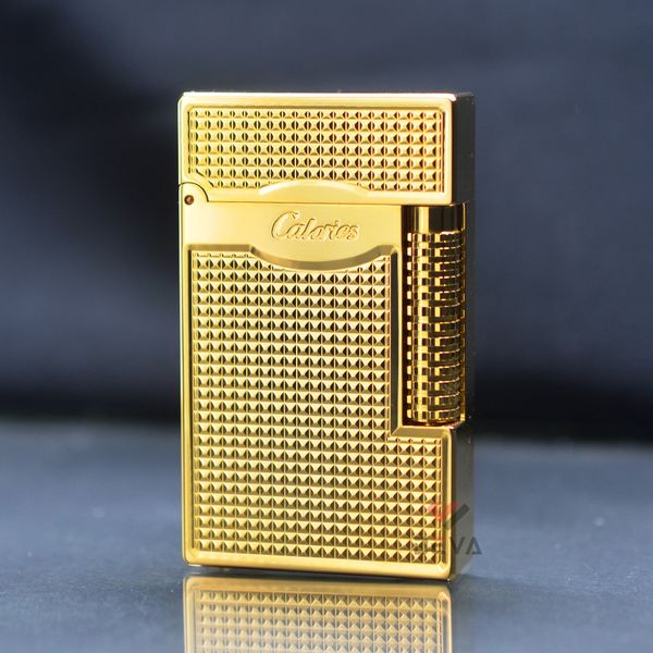 Bật lửa Calories 2 Lửa Hoa Văn Ô Vuông 3D Vàng CL-S01