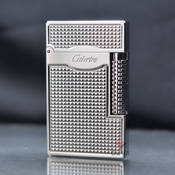 Bật lửa Calories 2 Lửa Hoa Văn Ô Vuông 3D Bạc CL-S02