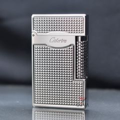 Bật lửa Calories 2 Lửa Hoa Văn Ô Vuông 3D Bạc CL-S02