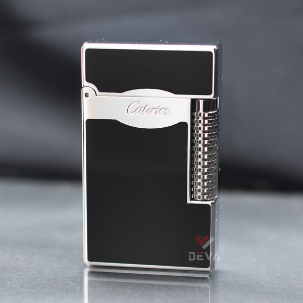 Bật lửa Calories 2 Lửa Sơn Mài Đen Viền Bạc CL-S04