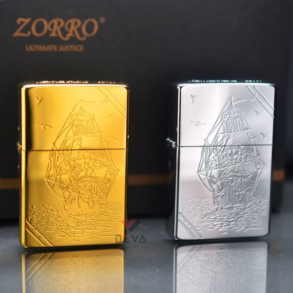 Bật lửa Zorro xăng đá chặt góc khắc thuyền buồm ZXL-007