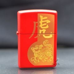 Zippo Sơn Đỏ Khắc Hình Hổ Nhâm Dần 2022 Z12