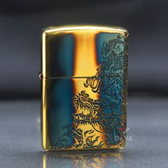 Zippo Armor Đồng Cháy Khắc Rồng Chầu ZN18