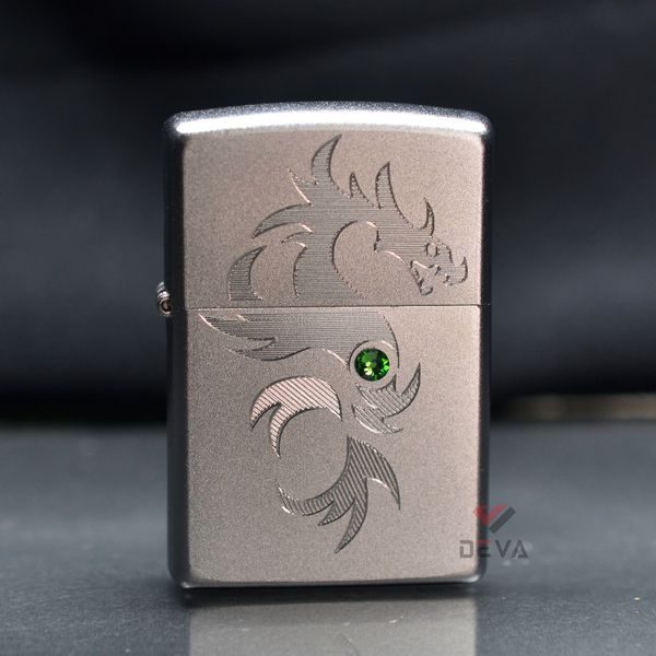 Zippo Satin Khắc Rồng Thần Đính Đá ZN70