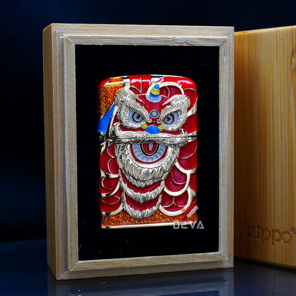 Zippo Vỏ Dày Chủ Đề Múa Lân Sư Rồng Cầu Tài Lộc ZN72