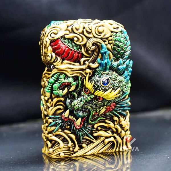 Zippo Ốp Tượng Thanh Long Và Vòng Xoay Phong Thủy ZN86