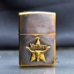 Zippo Đồng Giả Cổ Gắn Emblem Đầu Bò Marlboro ZD17