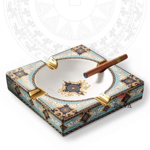 Gạt tàn sứ vuông 4 điếu hoa văn Royal Queen