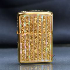 Zippo Khảm Trai Khắc Bát Nhã Tâm Kinh Mạ Vàng ZN129