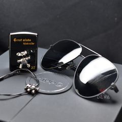 Set Bật Lửa Zippo Ốp Emblem Gấu Bạc Kèm Kính Mắt Cao Cấp ZN143
