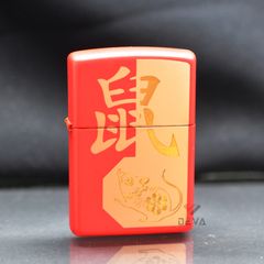 Zippo Sơn Đỏ Chủ Đề Con Giáp Tý-Chuột Z115