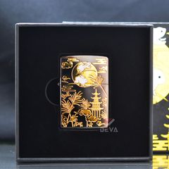 Zippo Bản Giới Hạn Khắc Tranh Mạ Vàng Thỏ Ngọc Dưới Trăng ZN165
