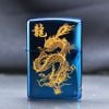 Zippo Xanh Sapphire Khắc Hình Rồng Bay Mạ Vàng ZK07