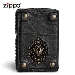 Zippo Bọc Da Khảm Emblem Ổ Khóa Cổ ZN227
