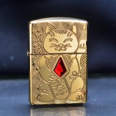 Zippo Armor Mèo Thần Tài Maneki-Neko Ốp Đá Quý Lucky Cat Z133