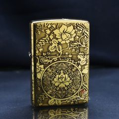 Zippo Vàng Khắc Nổi Hoa Mẫu Đơn ZK60