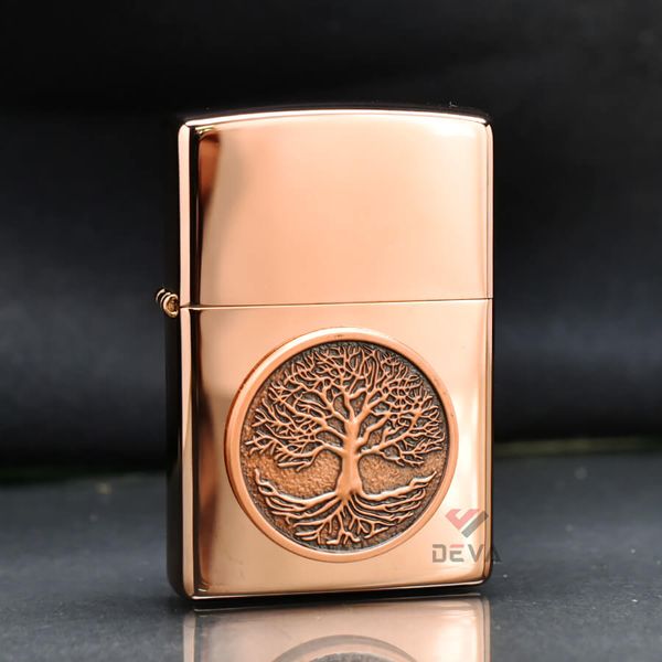 Tìm Zippo Vàng Hồng Ốp Emblem Cây Sự Sống Tree Of Life Z152