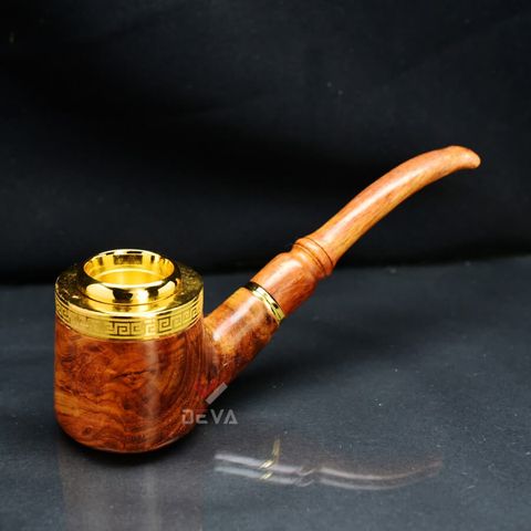 Tẩu gỗ sưa cán cong đế bằng ốp miệng mạ vàng Freesize TG07