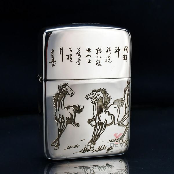 Zippo Bạc Khối Tái Bản 1941 Đàn Ngựa Mã Đáo Thành Công BK24