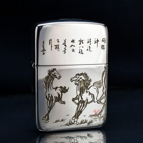 Zippo Bạc Khối Tái Bản 1941 Đàn Ngựa Mã Đáo Thành Công BK24