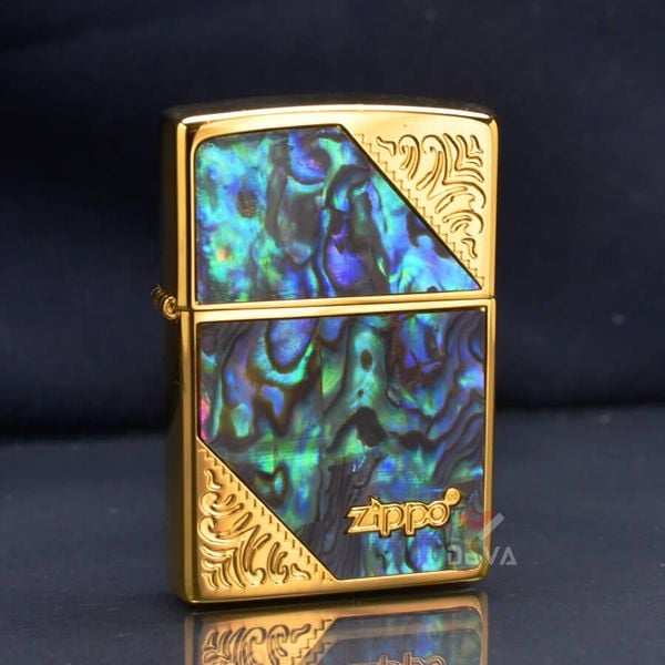 Zippo Khảm Trai Hoa Văn Góc Chéo ZN29