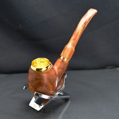 Tẩu gỗ sưa cán đứng đế tròn ốp miệng mạ vàng Freesize TG06