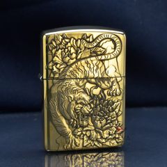 Zippo Armor Khắc Chủ Đề Hổ Và Hoa Mẫu Đơn Tiger Peony ZD76