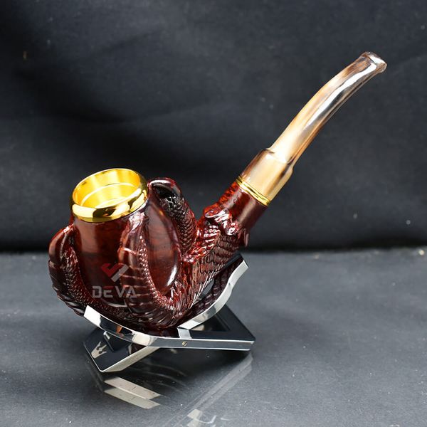 Tẩu Cigar gỗ đàn hương khắc hình vuốt rồng cán sừng Freesize TS19