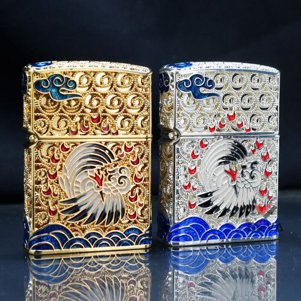 Bật lửa xăng đá Chief bọc lưới hoa văn chủ đề tiên hạc CF1260-1261