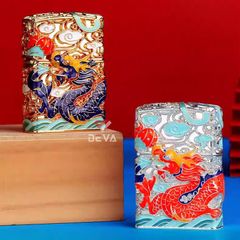 Bật lửa xăng đá Chief bọc lưới hoa văn chủ đề rồng thần CF1355-1356