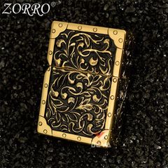 Bật lửa xăng đá Zorro bọc vỏ dày dập nổi hoa văn cổ điển Z91300