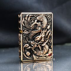 Bật lửa xăng đá Zorro vỏ dày khắc nổi rồng bay phượng múa Z-KJ1004