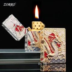 Bật lửa xăng đá Zorro bọc vỏ dày khắc nổi rồng thần Z-KJ1024