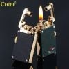Bật lửa xăng đá chính hãng Chief cần gạt ốp da 2 mặt CF708