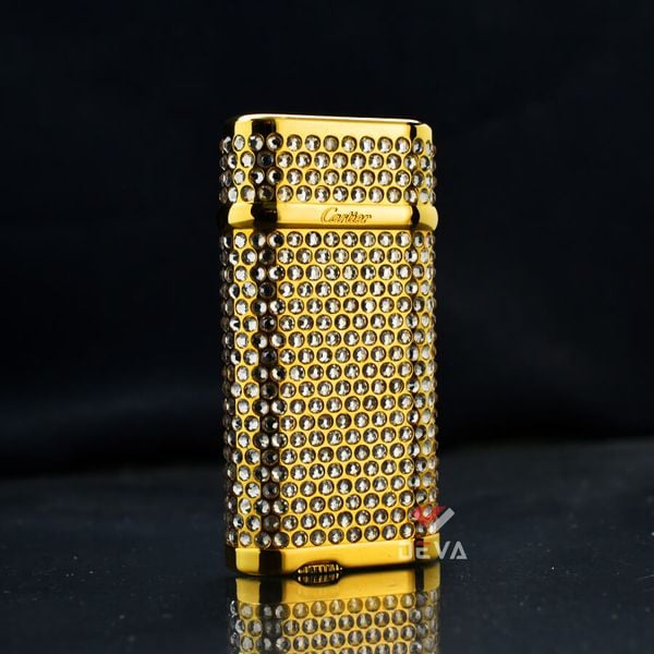 Bật Lửa Ga Đá Cartier Mạ Vàng Đính Đá Kim Cương K033