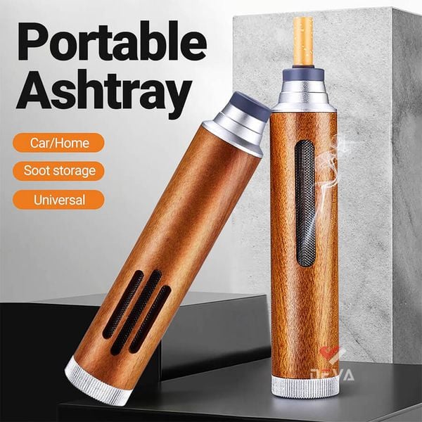 Gạt tàn thuốc lá cầm tay vỏ gỗ di động cho xe hơi H08