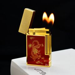 Dupont Hồng Kông 2 Lửa Sơn Mài Đỏ In Hình Rồng Vàng D2C08