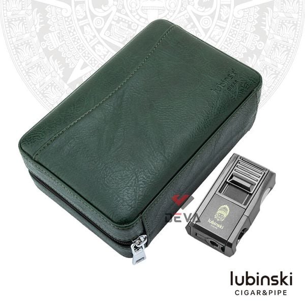 Set bao da Cigar 6 điếu Lubinski kèm bật lửa YJA 50023