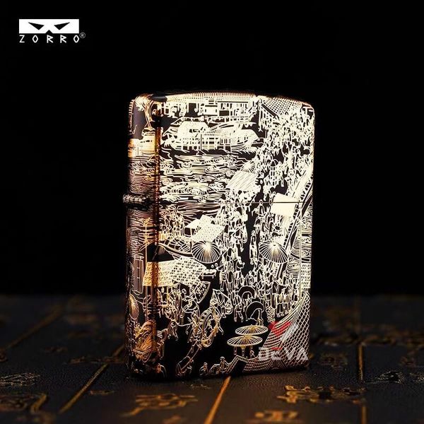 Bật lửa Zorro bức tranh Thanh Minh Thượng Hà Đồ mạ vàng Z2-1070