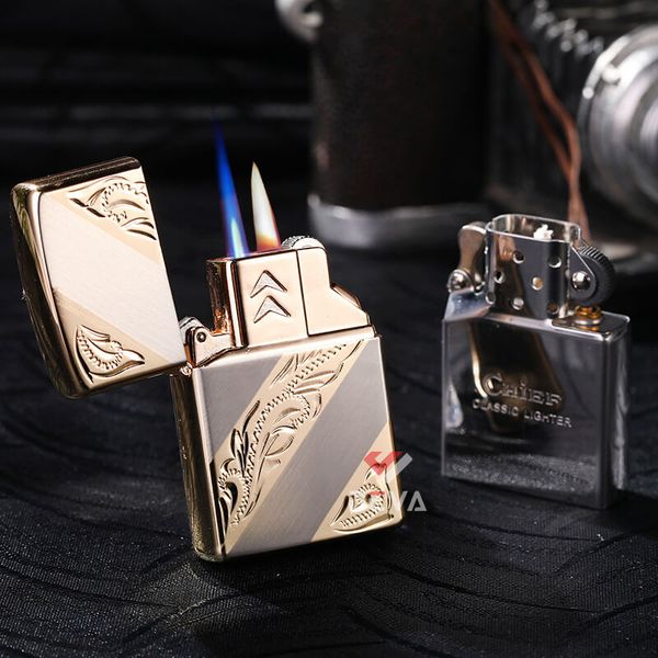 Bật lửa chính hãng Chief 2 kiểu lửa kèm ruột xăng đá CF7100J