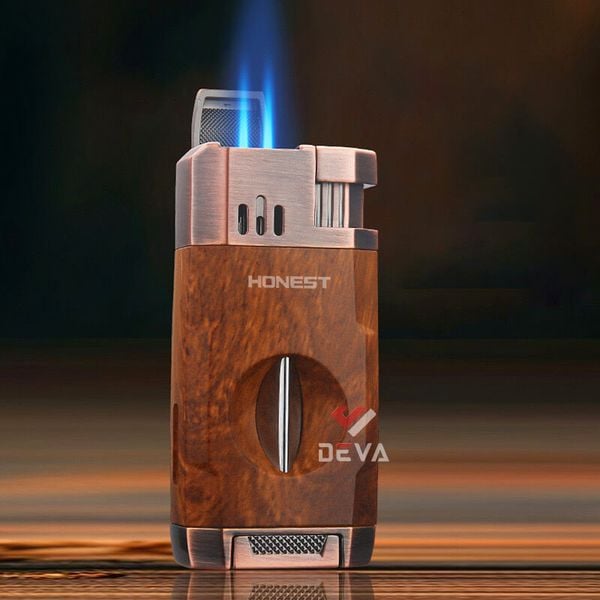 Bật lửa Honest khò 2 tia kèm dao cắt chữ V cho Cigar BCZ 834